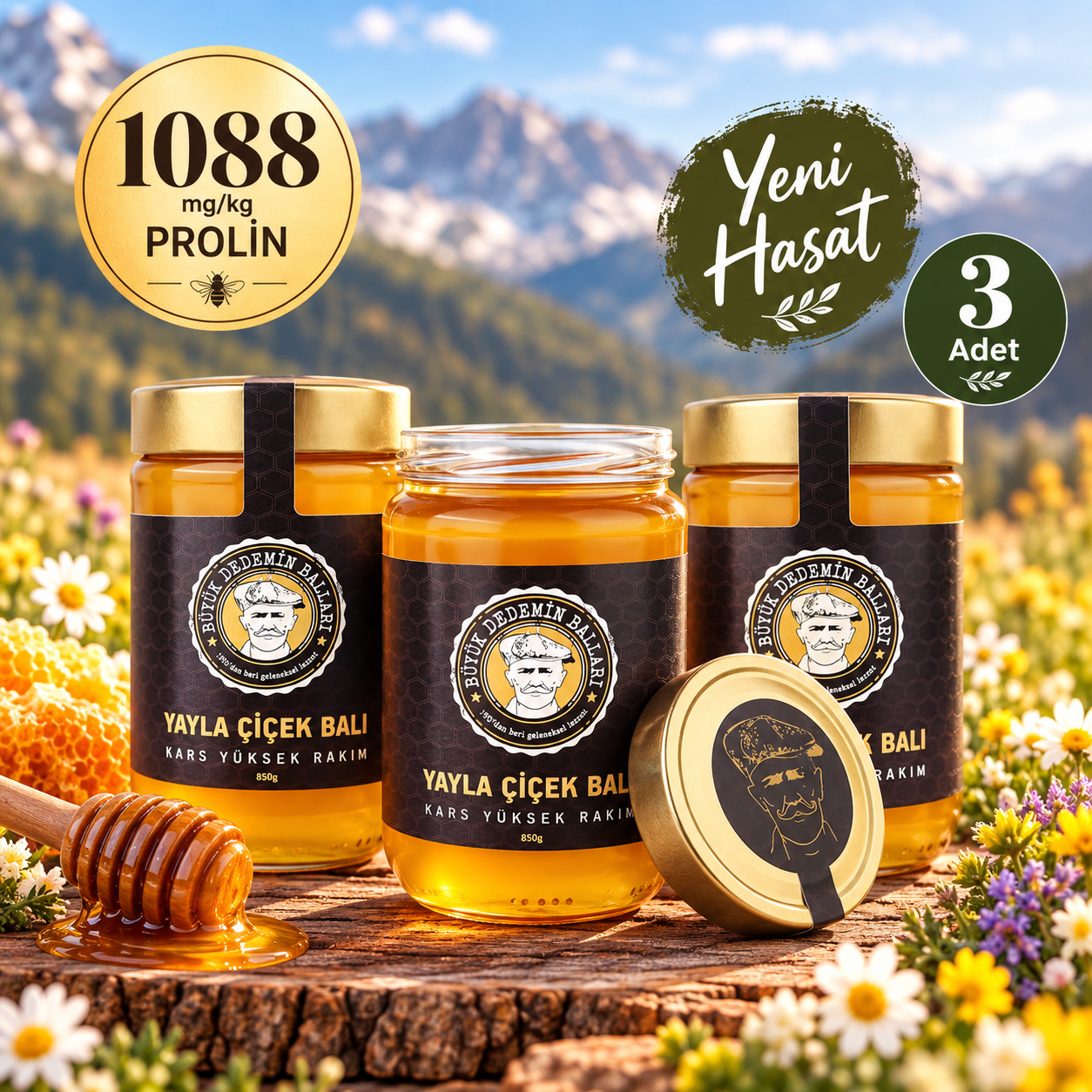 3'lü Kars Yüksek Rakım Yayla Çiçek Balı Net 3 X 850gr 